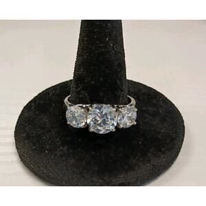 Sterling Silver 925 3 Stone CZ Ring Size 9.5" 8mm Center Sides 6mm 3.5 Grams
